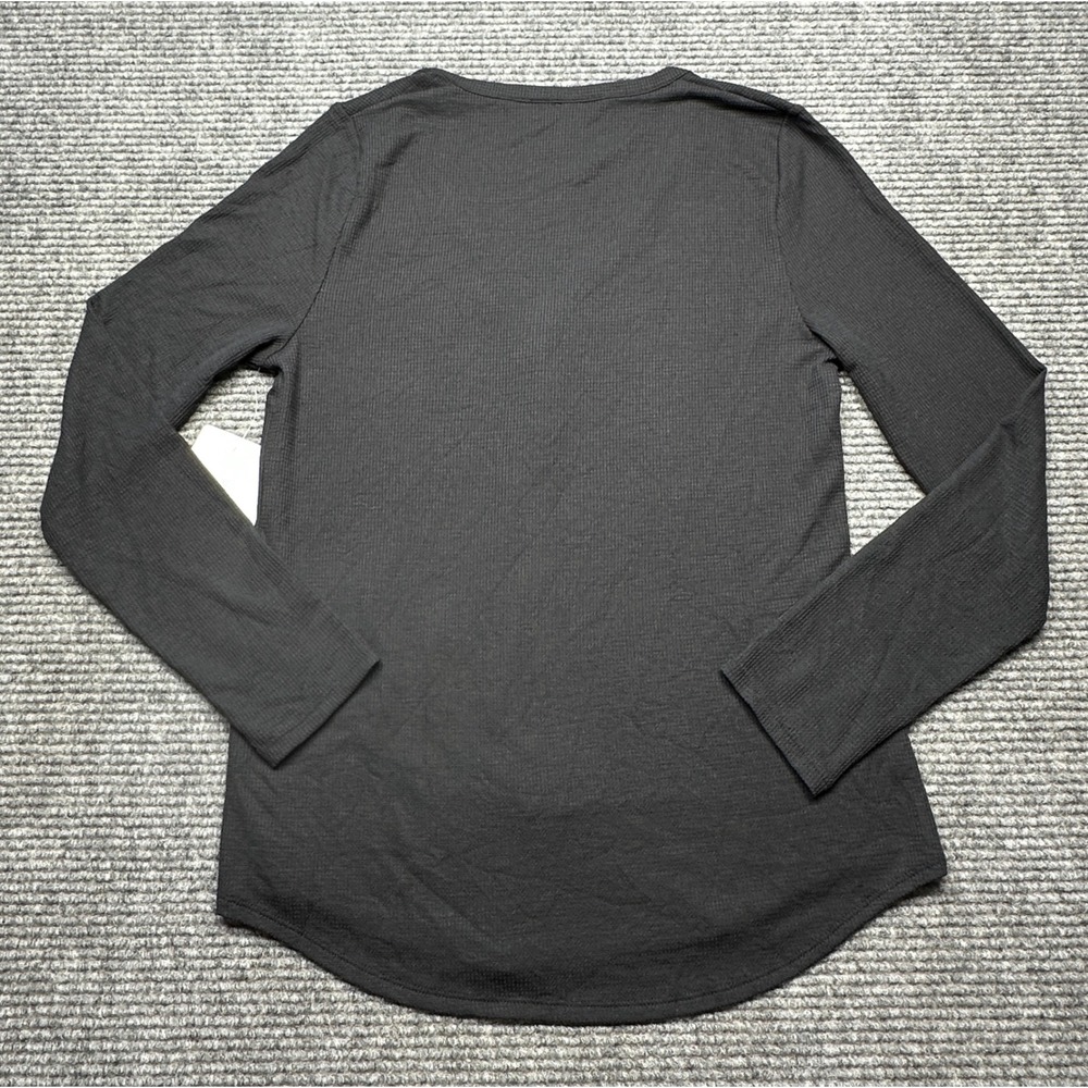 Athleta Wind Down Sleep Top Womens Medium Black Henley Long Sleeve Ribbed - Picture 8 of 8